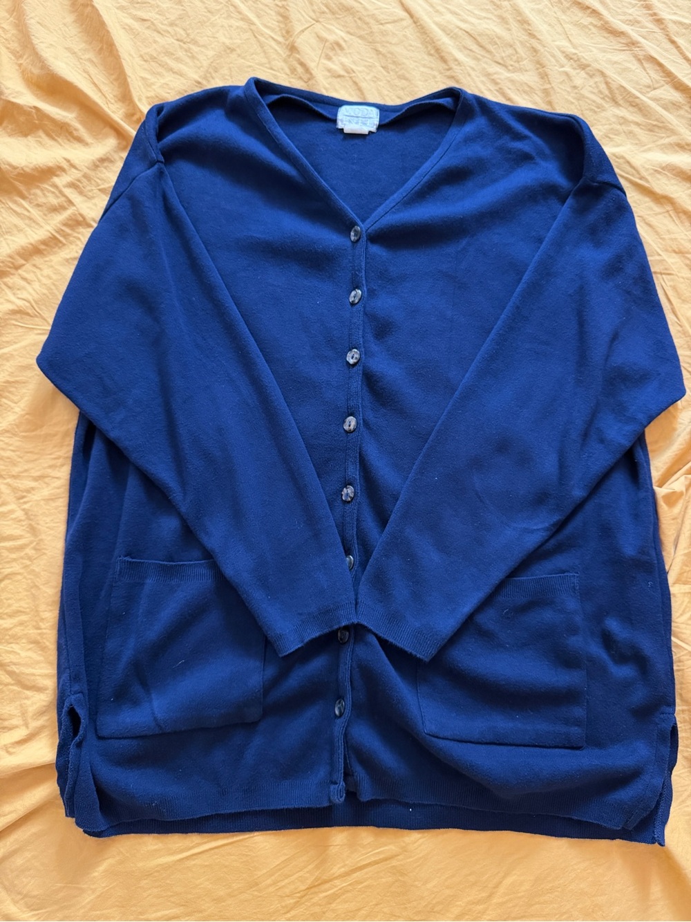 Vintage Moda International Navy Blue V-Neck Cardigan, Size M